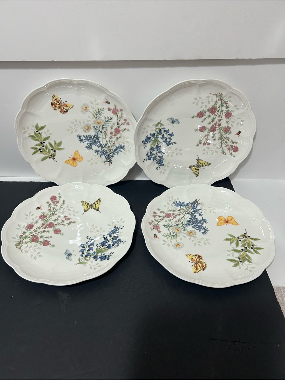 Lenox White Porcelain Diner Plates with Floral & Butterfly Motifs